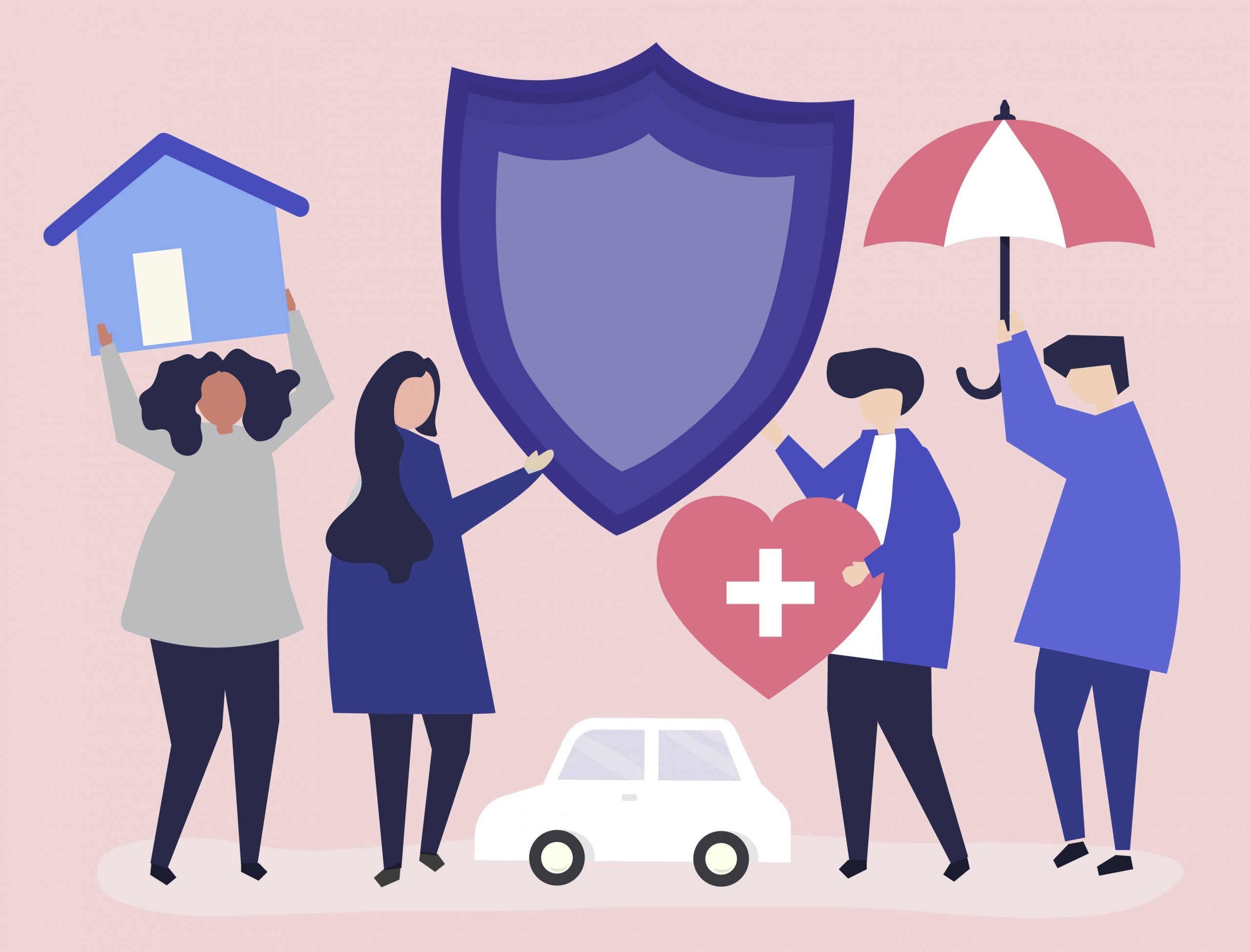 People carrying icons related to insurance